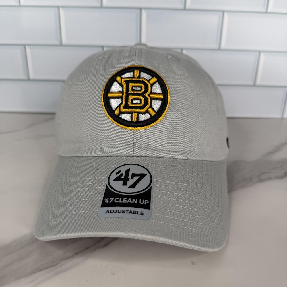 Boston Bruins Hat Cap Strap Back Mens One Size OSFA Gray 47 Clean Up Dad Hat